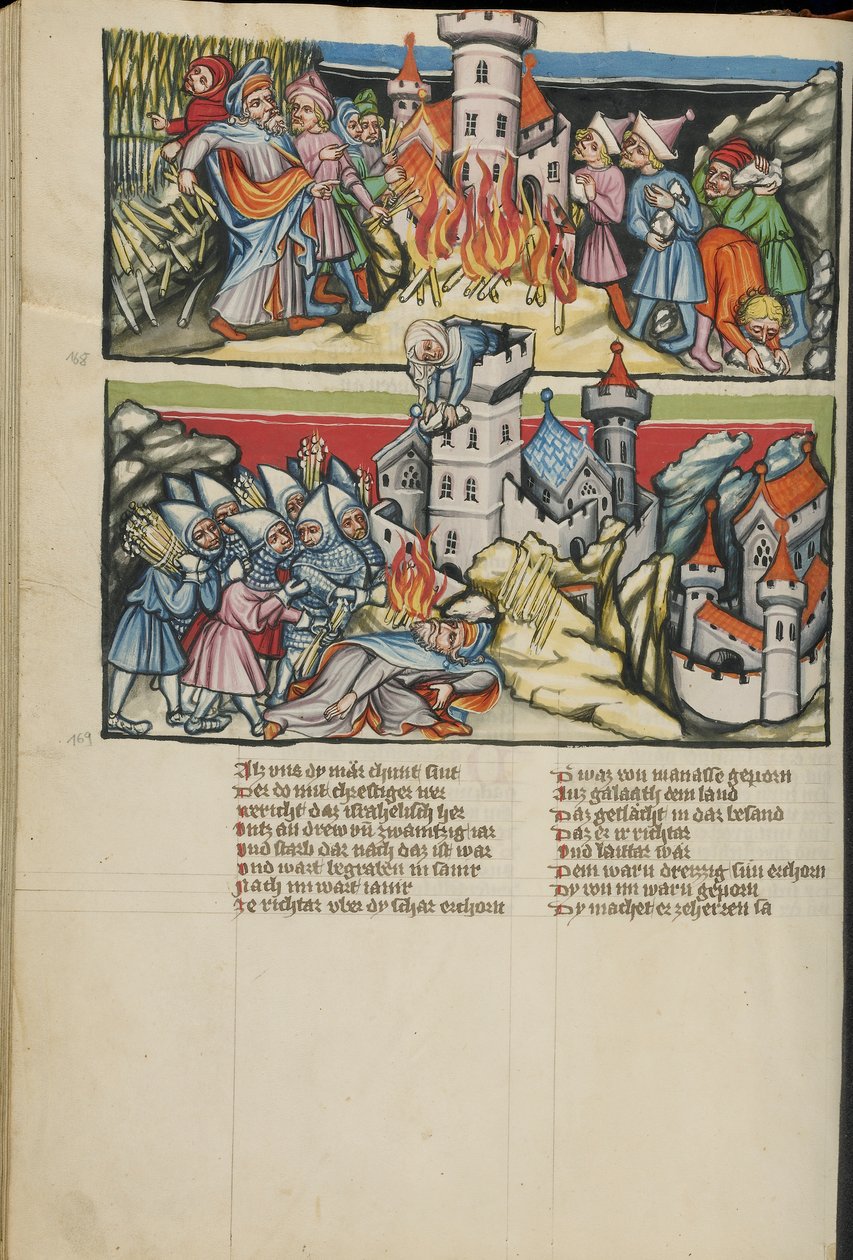 Abimelech-belysninger fra Weltchronik Ms 33 fol. 137v, c.1400-10 (tempera, gull- og sølvmaling, blekk på pergament) av German School