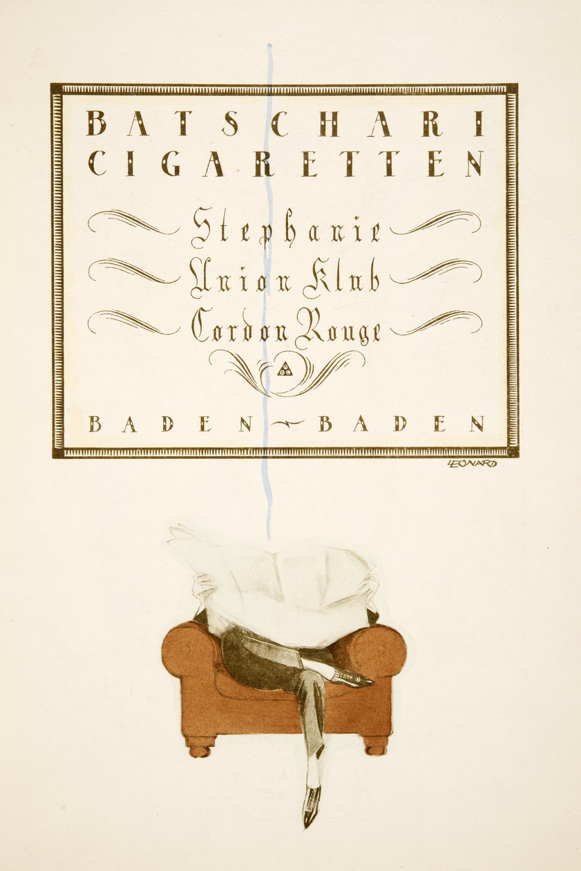 Reklame for «Batschari Cigarettes», fra Styl, utgitt 1922 (sjablongtrykk) av German School