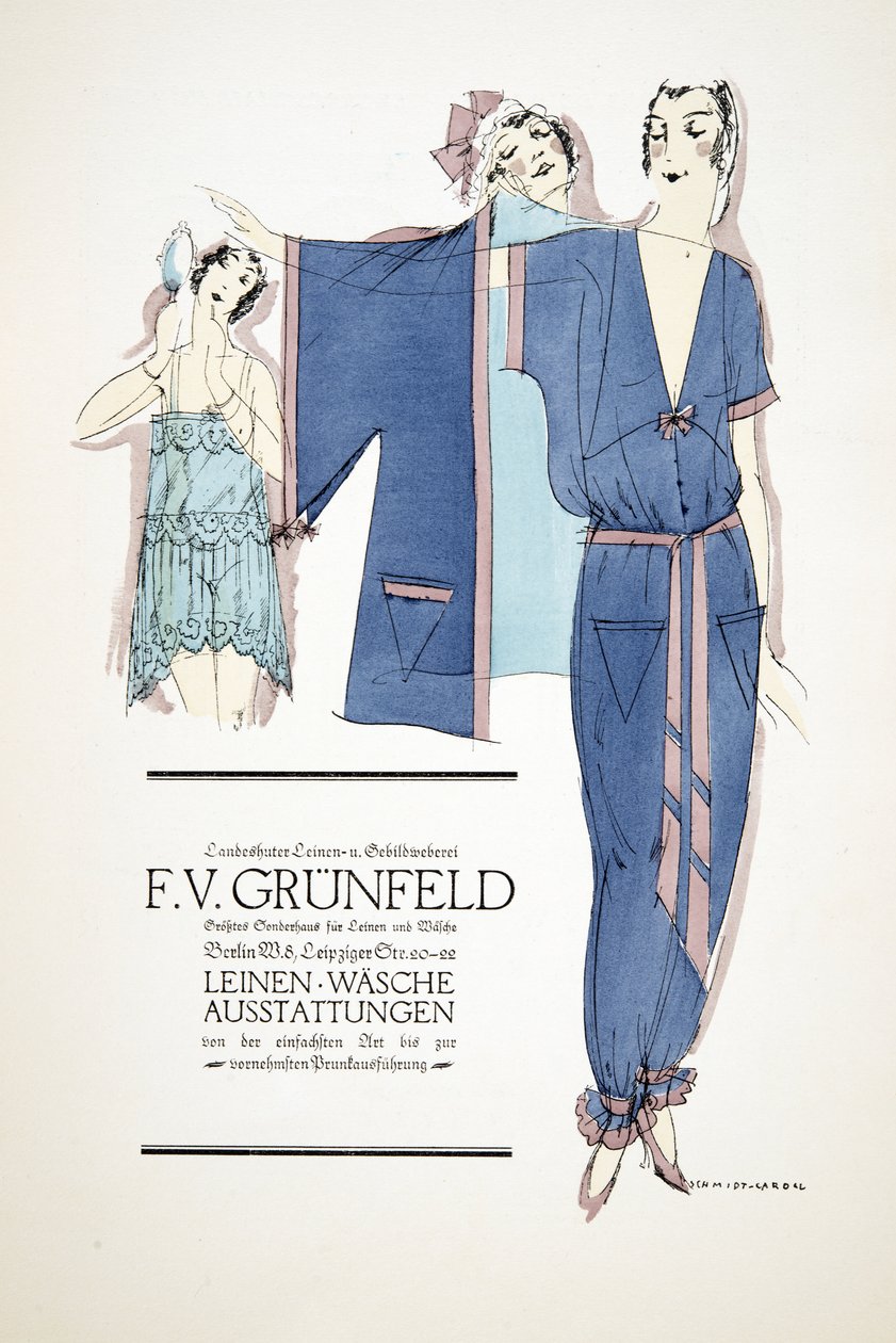 Annonse for "F.V. Grunfeld", fra Styl, pub.1922 (pochoir-trykk) av German School