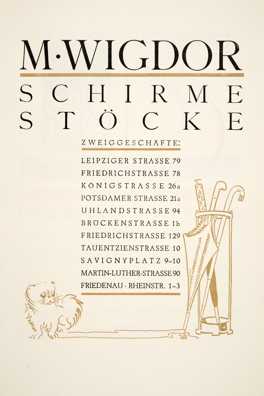 Annonse for M. Wigdor, Umbrella Stores, fra Styl, pub.1922 (pochoir-trykk) av German School