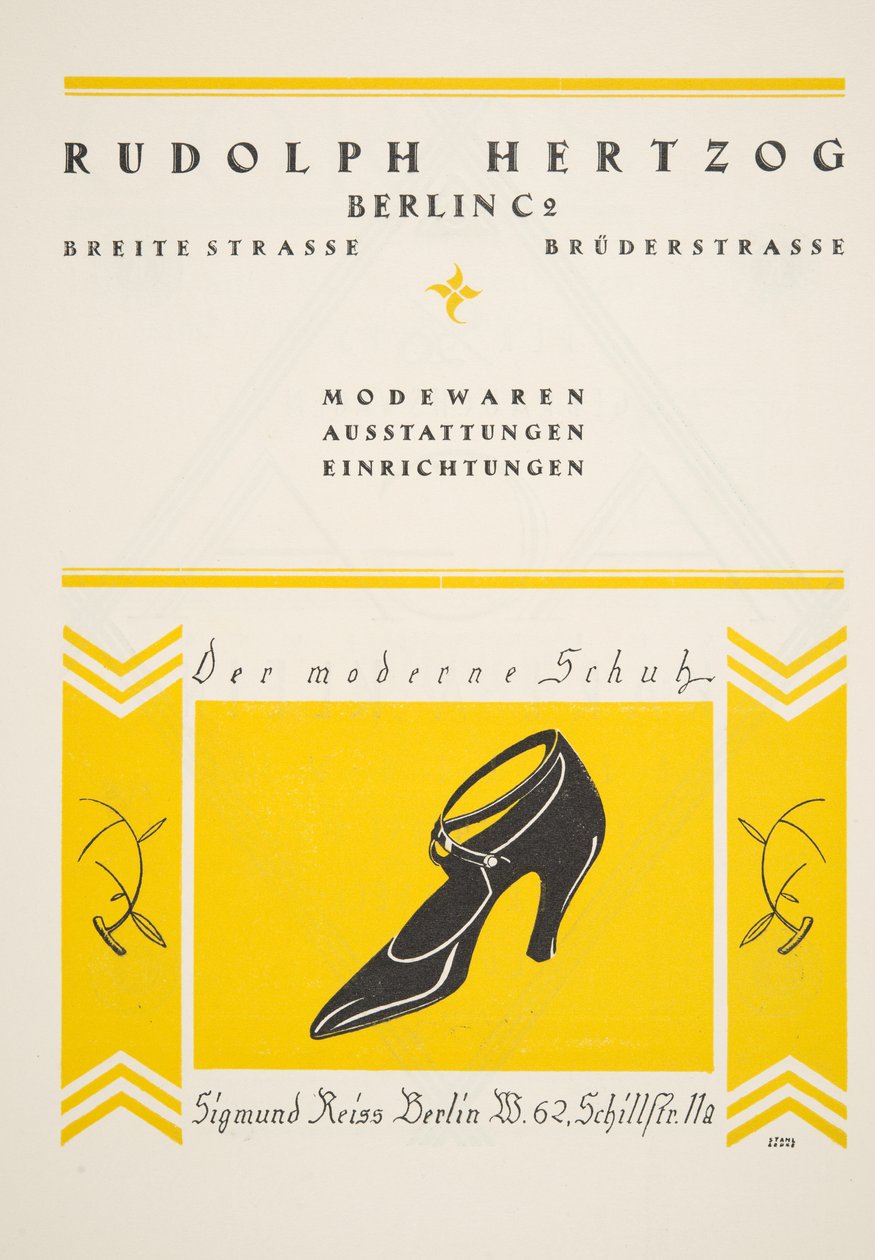 Annonse for Rudolph Hertzog Shoes, fra Styl, pub.1922 (pochoir-trykk) av German School