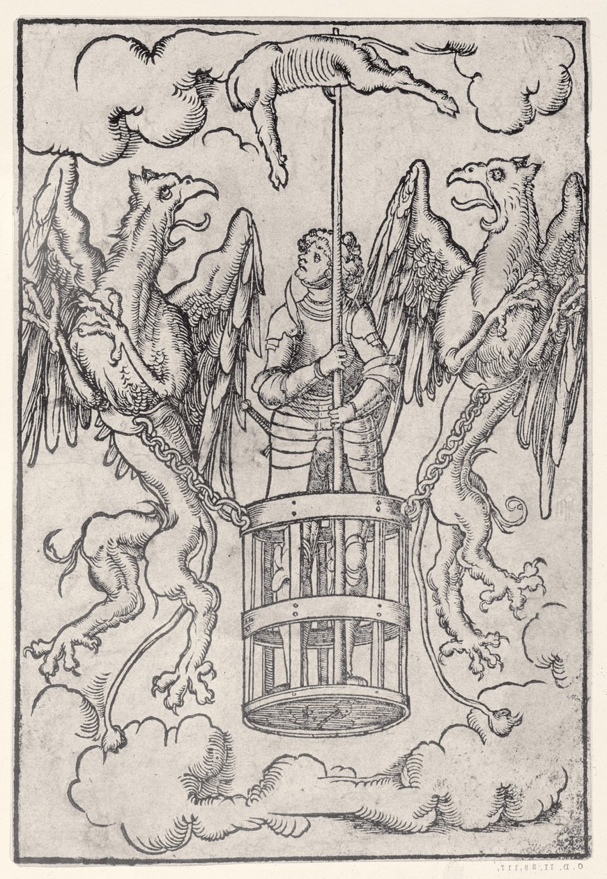 Alexander den store båret opp i luften av to griffiner, ca. 1525 av German School
