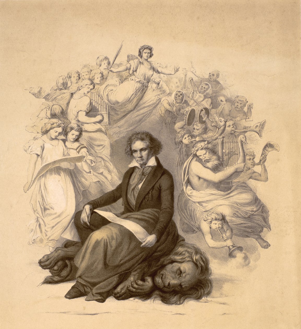 Allegorisk portrett av Ludwig van Beethoven (1770-1827) av German School