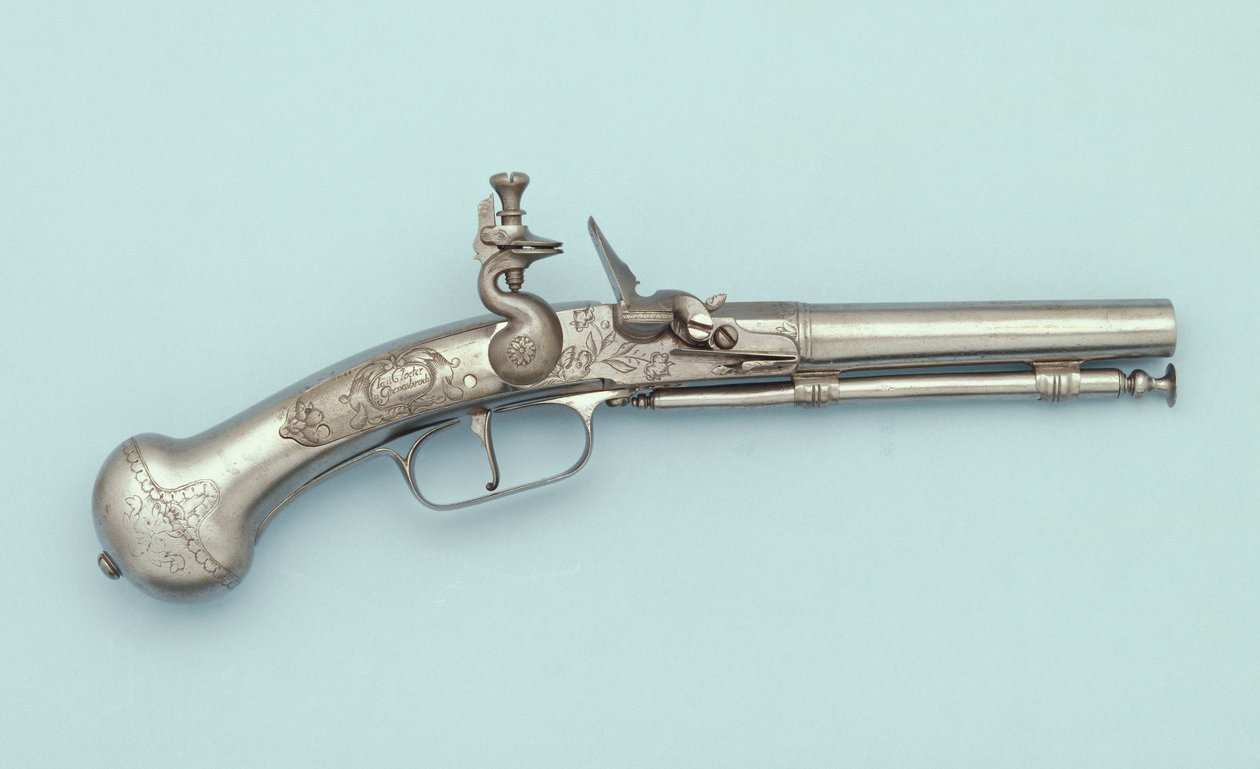 En flintlåspistol i helt stål, Jan Cloeter a Grevenbroich, ca. 1660 av German School