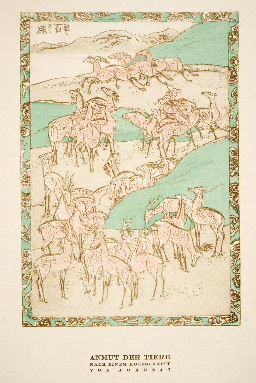 "Anmut der Tiere" etter et tresnitt av Hokusai, fra Styl, pub.1922 (pochoir-trykk) av German School