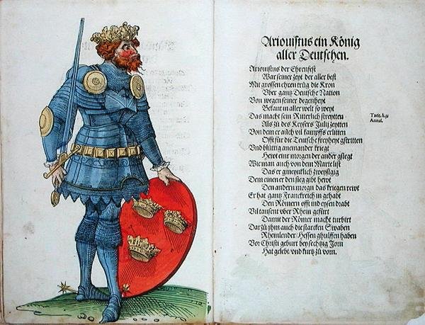 Ariovistus, tyskernes konge, fra "Opprinnelsen til de første tolv gamle konger og prinser av den tyske nasjonen" av German School