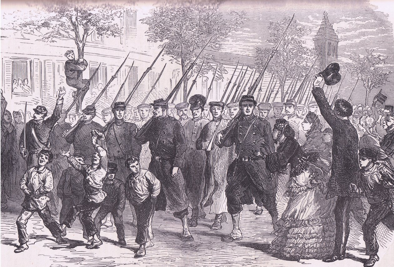Ankomst til Paris av prøyssiske fanger etter slaget før Bagneun, Cassells History of the War between France and Germany utgitt av Cassell and Company Limited, ca. 1890 (litho) av German School