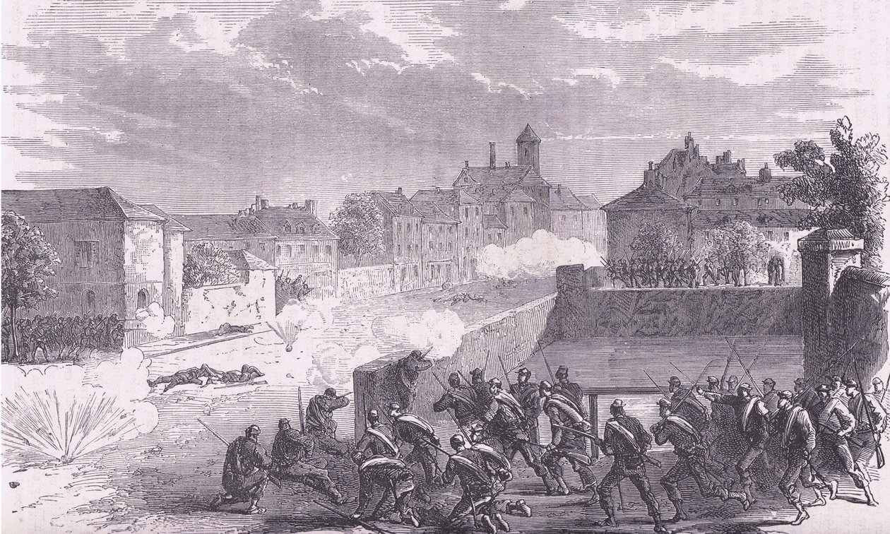 Attack on Le Bourget, Cassells History of the War between France and Germany utgitt av Cassell and Company Limited, ca. 1890 (litho) av German School