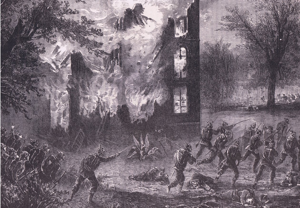Angrep på en avansert fransk posisjon, Cassells History of the War between France and Germany utgitt av Cassell and Company Limited, ca. 1890 (litho) av German School
