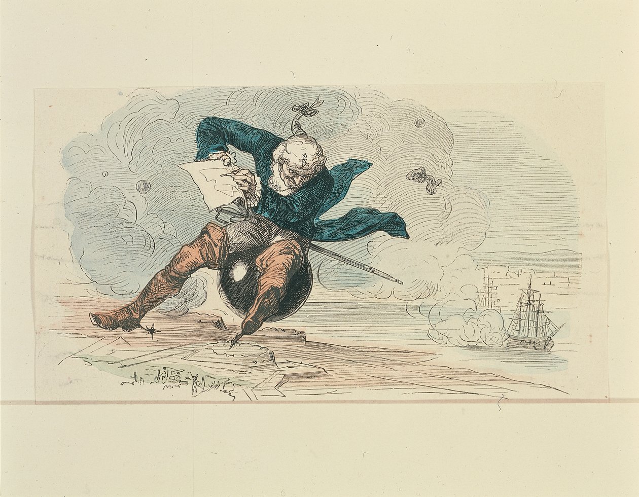 Baron Munchausen (farge litho) av German School