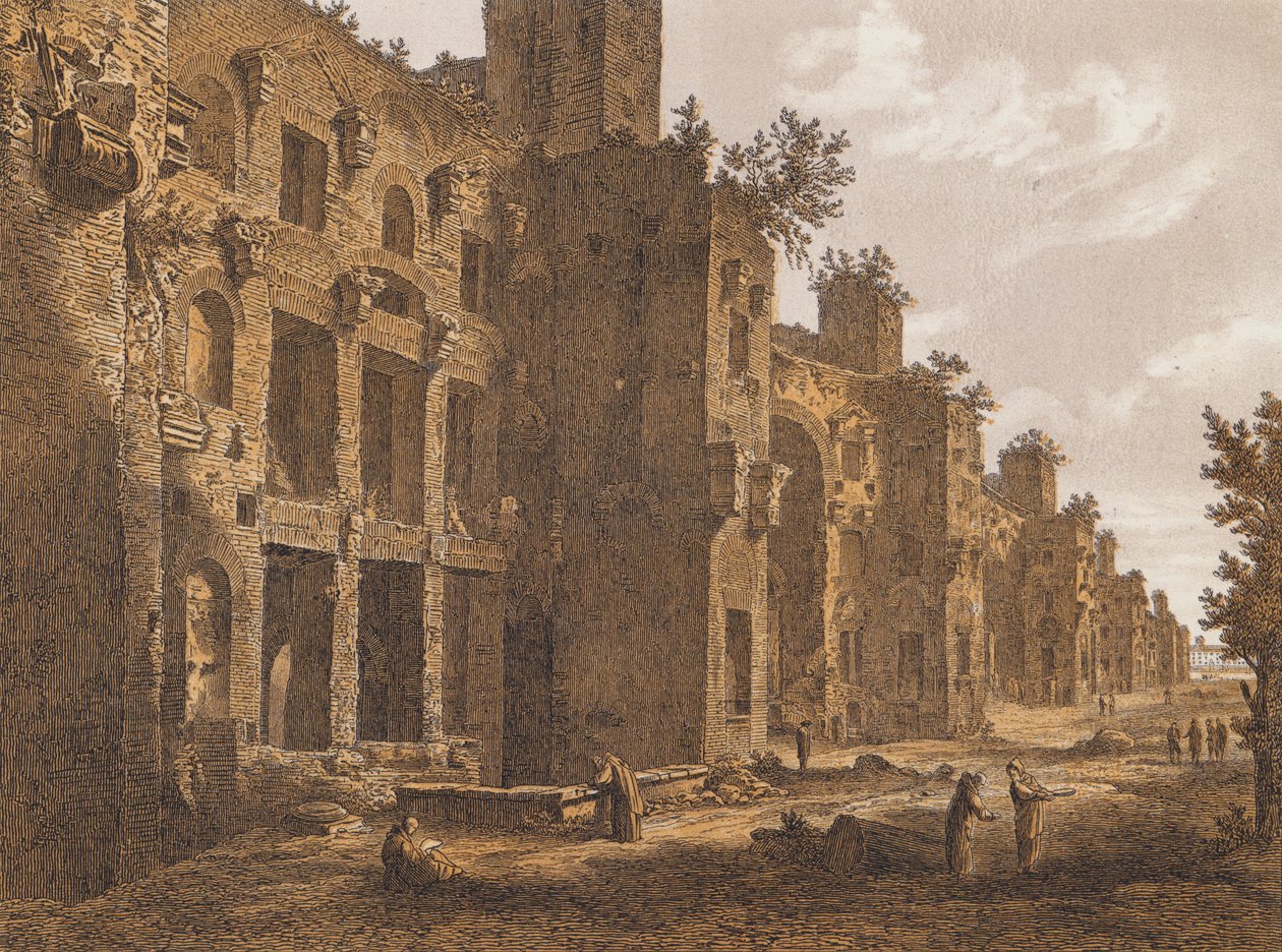 Diokletians bad, Roma (fargelitografi) av German School