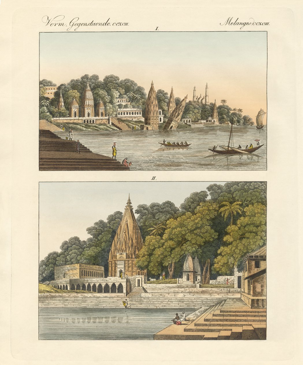 Benares og dens pagoder (farget gravering) av German School