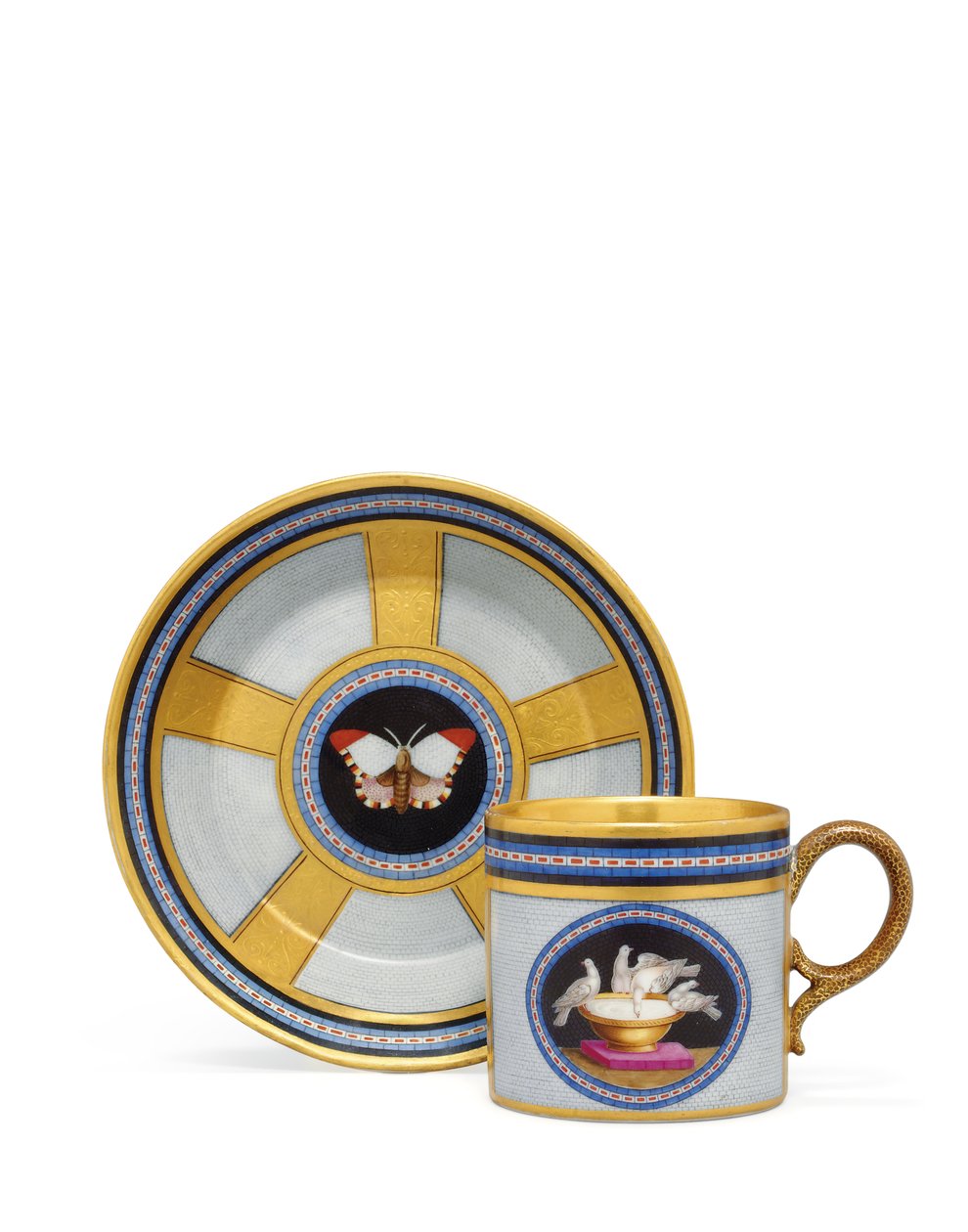 Berlin faux pietra dura og mikromosaikk kaffeboks og tallerken, ca. 1810-15 (keramikk) av German School