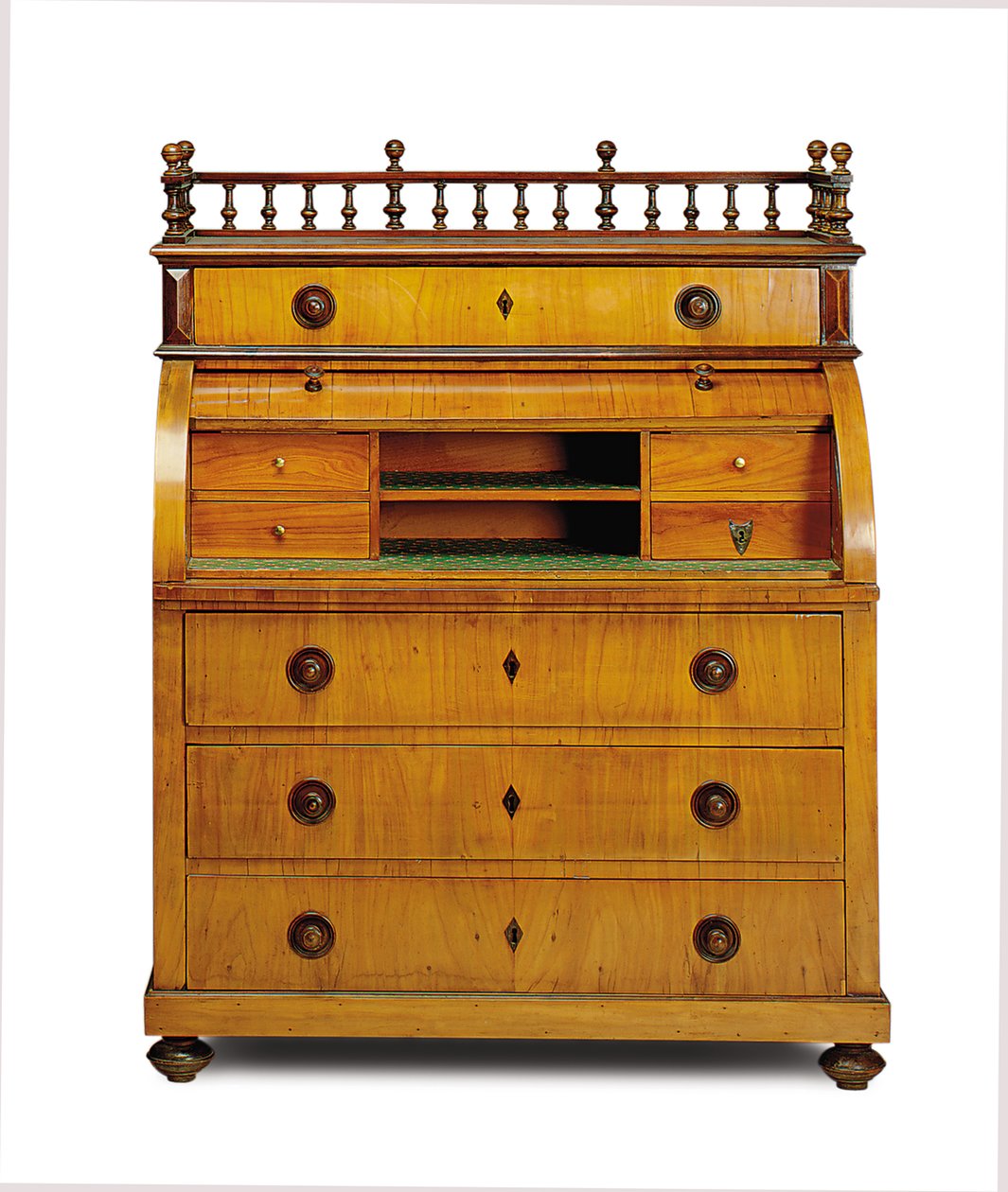 Biedermeier secretaire-kommode, andre kvartal av 1800-tallet (valnøtt og mahogni) av German School