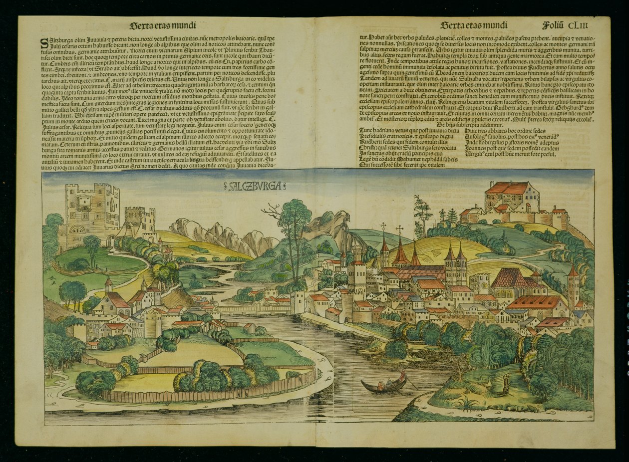 Bird Eye View av Salzburg fra Nürnberg-krøniken av Hartmann Schedel (1440-1514) 1493 av German School
