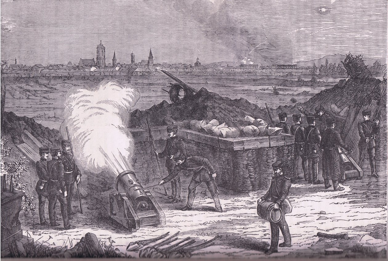Bombardment of Schelestadt, Cassells History of the War between France and Germany utgitt av Cassell and Company Limited, ca. 1890 (litho) av German School