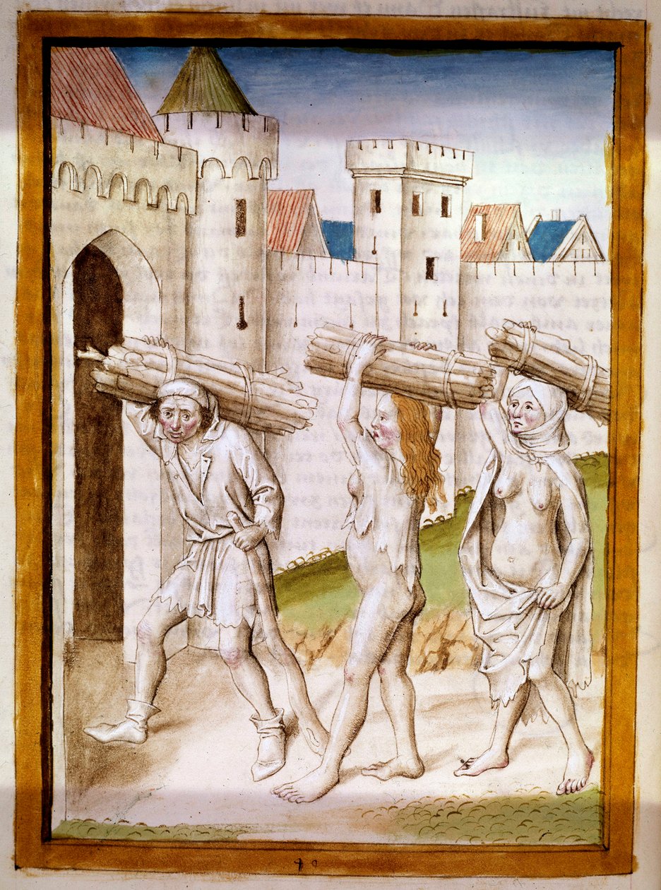 Bucherons Miniature hentet fra en tysk oversettelse av fablene om "Kalila (Calila) og Dimna" av Bidpai. Chantilly fra 1400-tallet, Musee Conde av German School