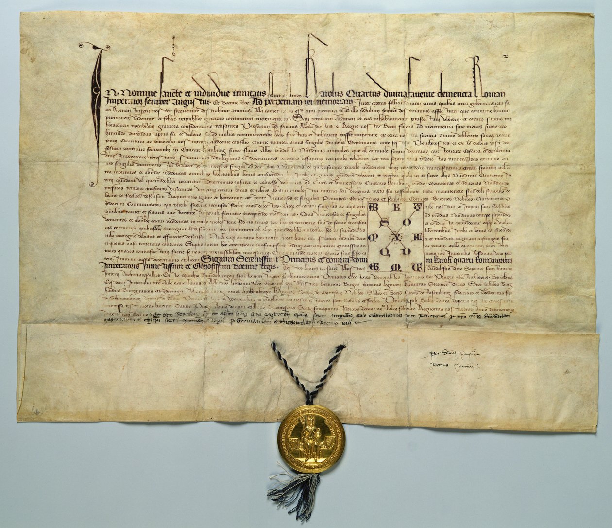 Bull of Charles IV (1316-78) Den hellige romerske keiser, 29. januar 1365 (blekk på pergament med gullsegl) av German School