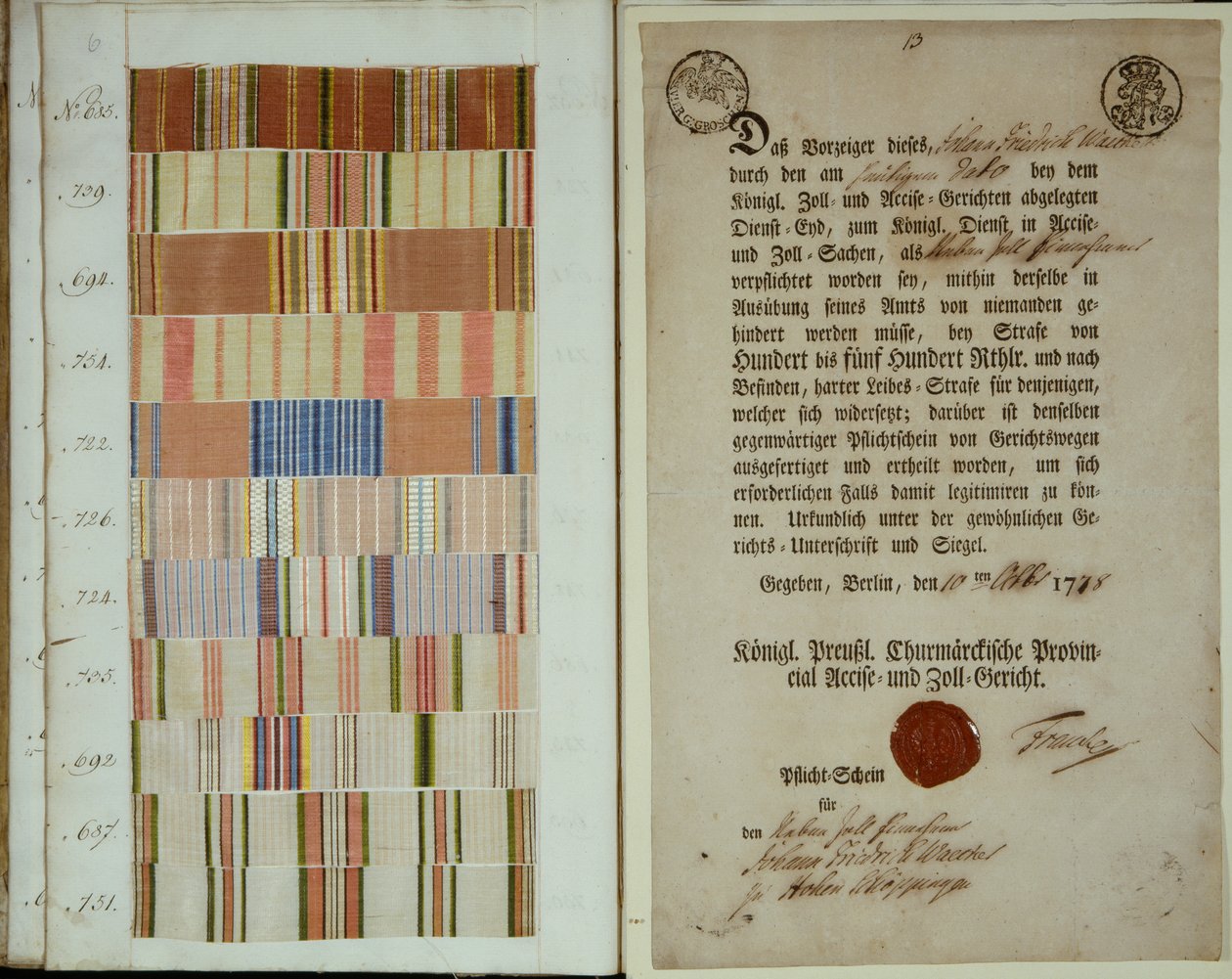 Kampanjebånd og pliktopptegnelse for en soldat i den kongelige prøyssiske hæren, 1778 av German School
