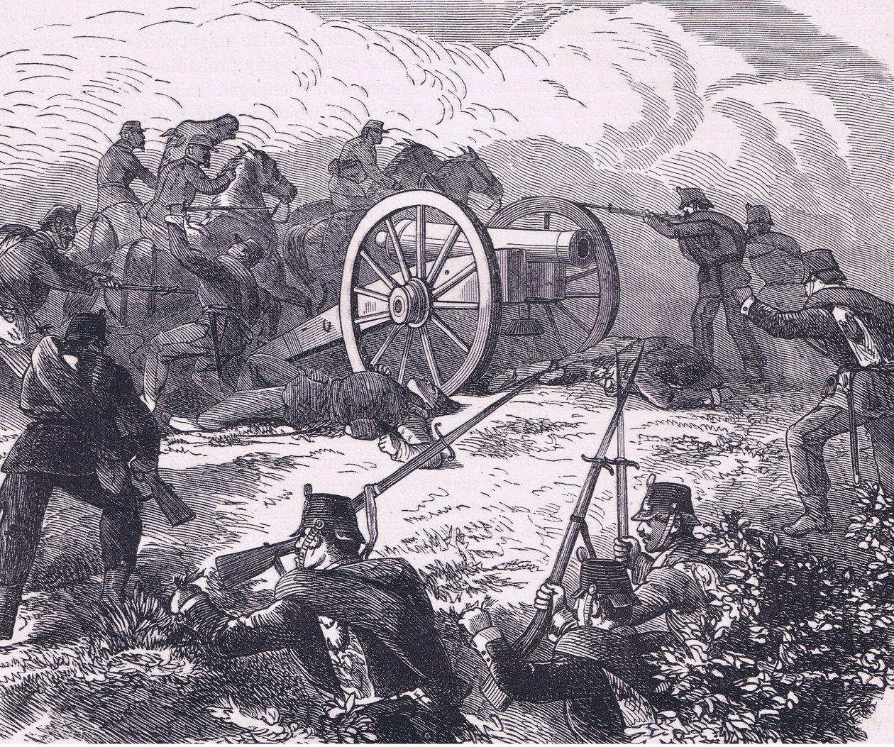 Fangst av en feltpistol, Cassells historie om krigen mellom Frankrike og Tyskland utgitt av Cassell and Company Limited, ca. 1890 (litho) av German School
