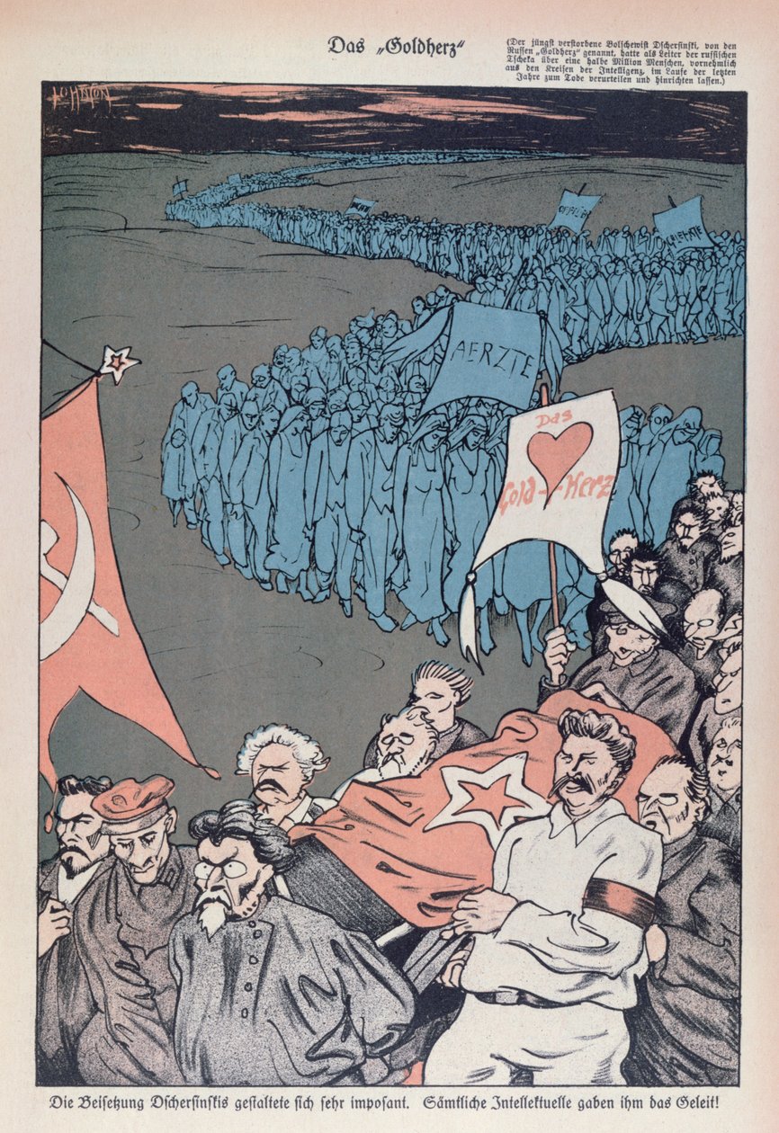Karikatur av døden til Felix Dzherzhinsky (1877-1926), grunnlegger og direktør for CHEKA av German School