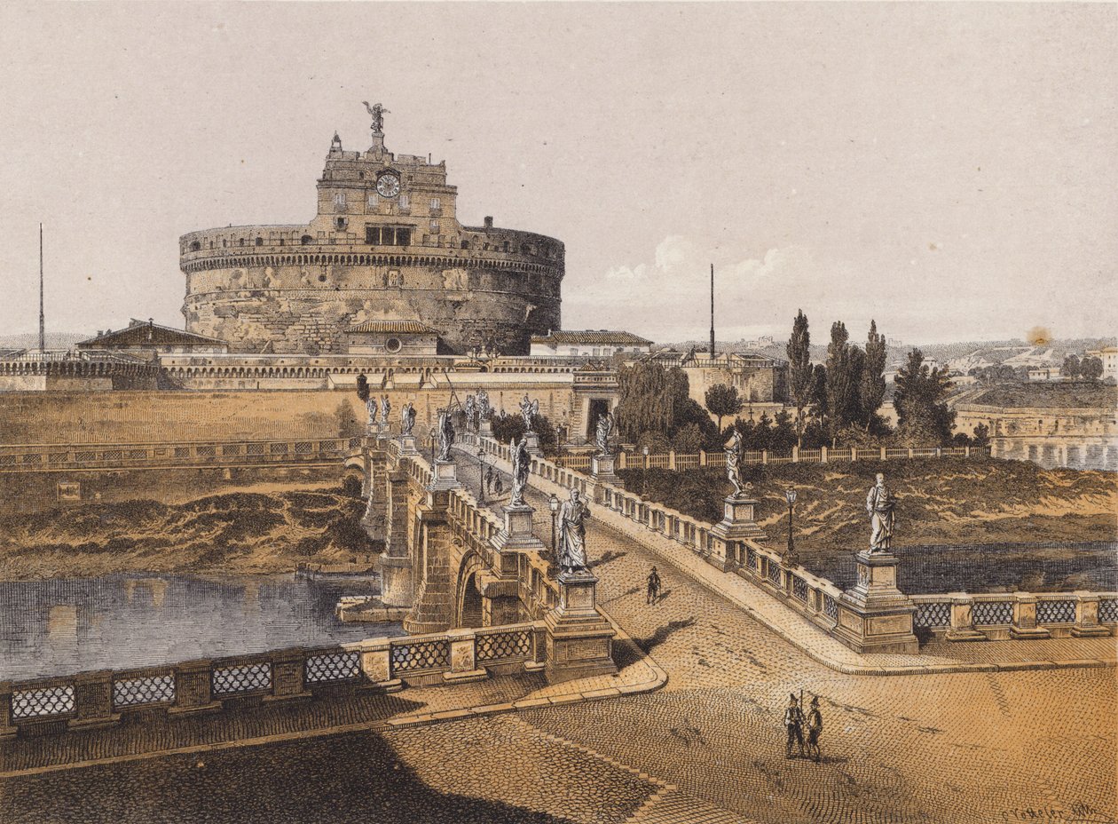Castel Sant#39;Angelo, Roma (fargelitografi) av German School
