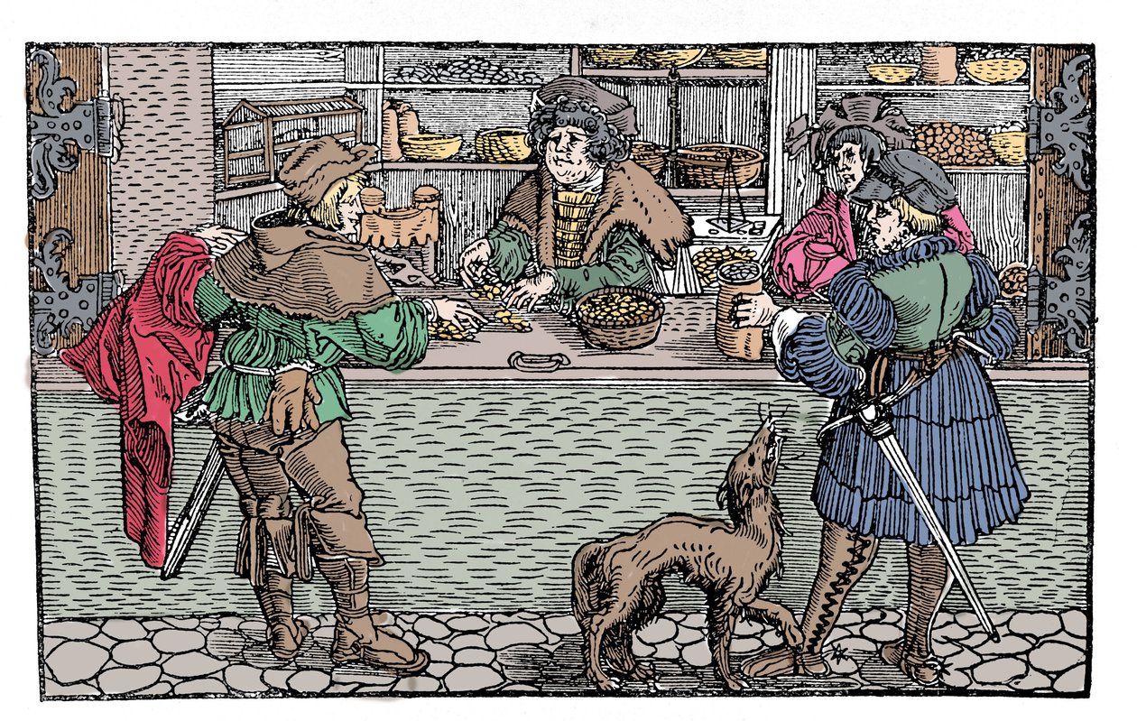 Veksler: bytte og bytte. Tysk xylografi fra 1500-tallet. av German School