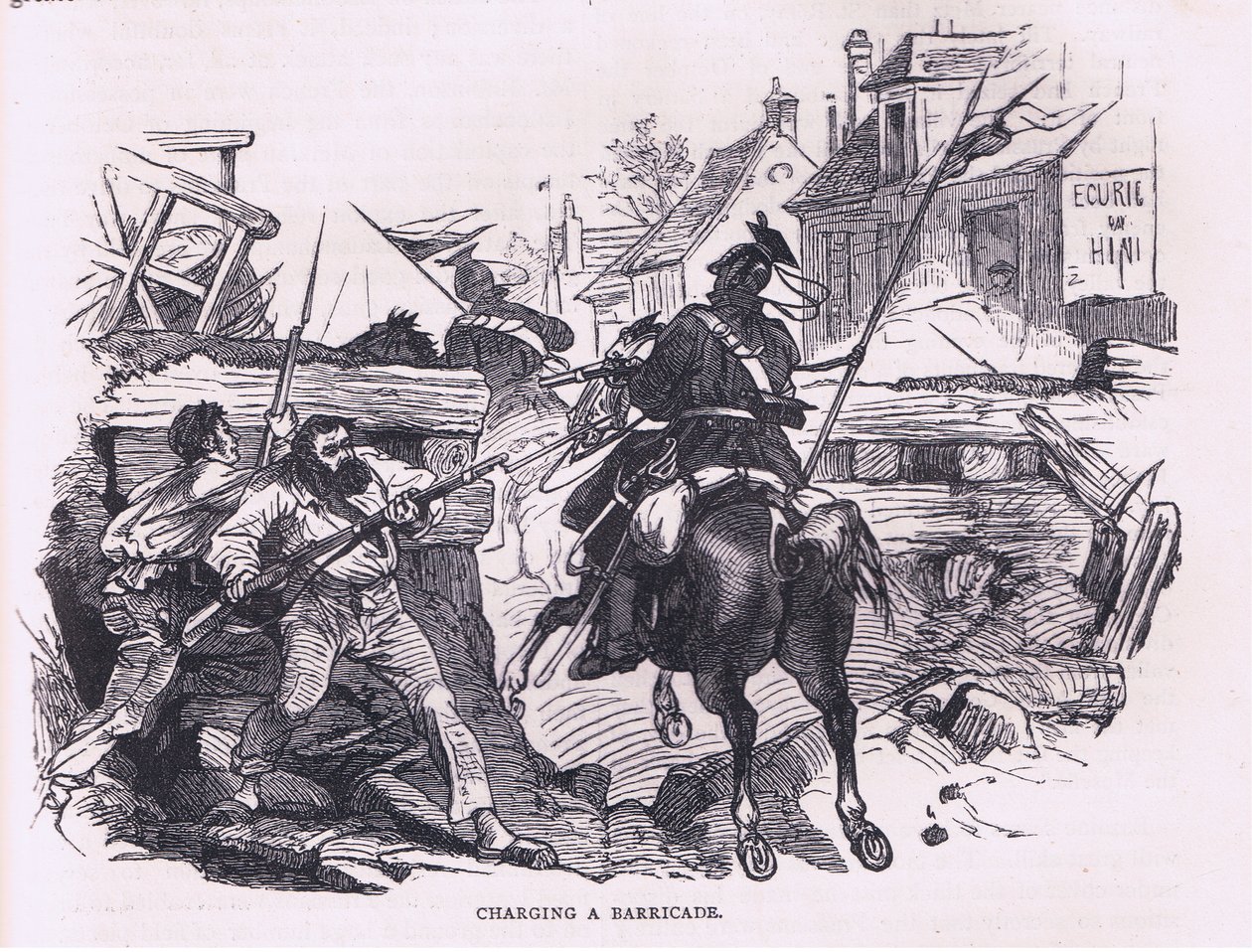 Charging a barricade, Cassells History of the War between France and Germany utgitt av Cassell and Company Limited, ca. 1890 (litho) av German School