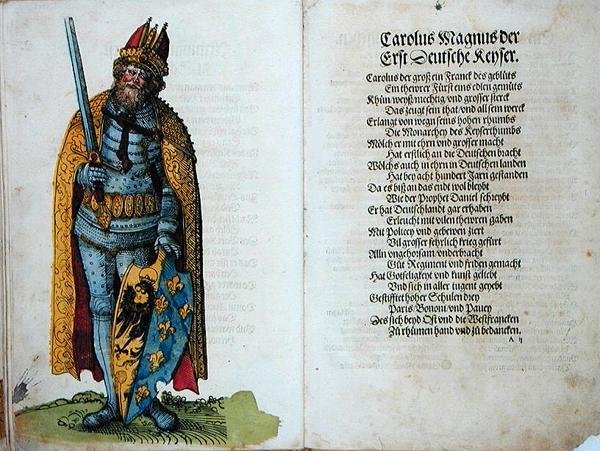 Charlemagne (742-814) fra "Opprinnelsen til de første tolv gamle konger og prinser av den tyske nasjonen" av German School