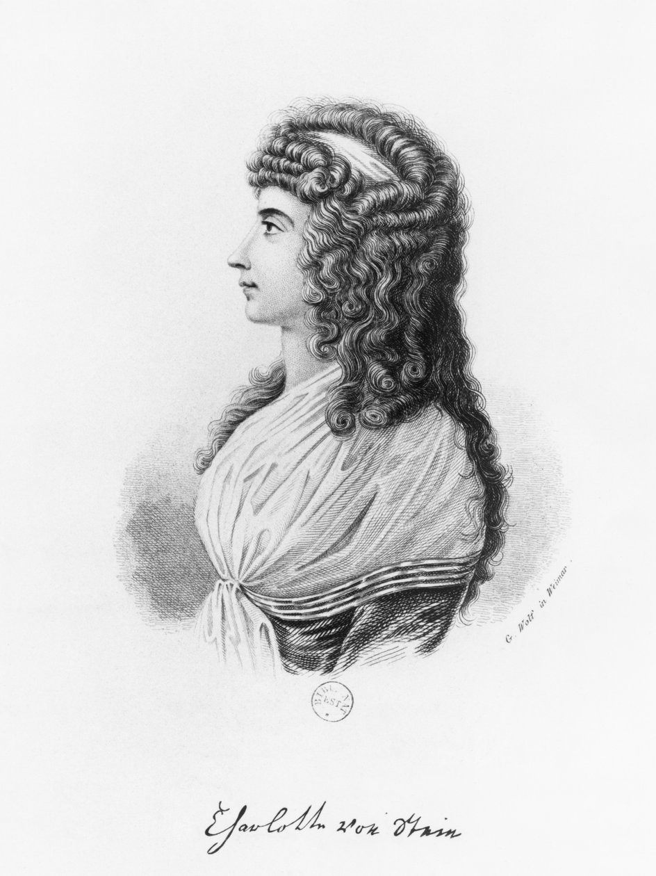 Charlotte von Stein, født von Schardt, slutten av 1700-tallet-begynnelsen av 1800-tallet, gravert av G. Wolf av German School