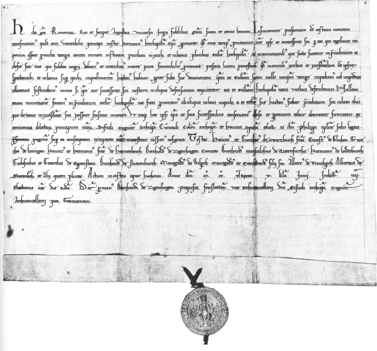 Charter av Henry Raspe, landgrav av Thüringen og tysk antikonge, for biskop Hermann av Wurzburg av German School