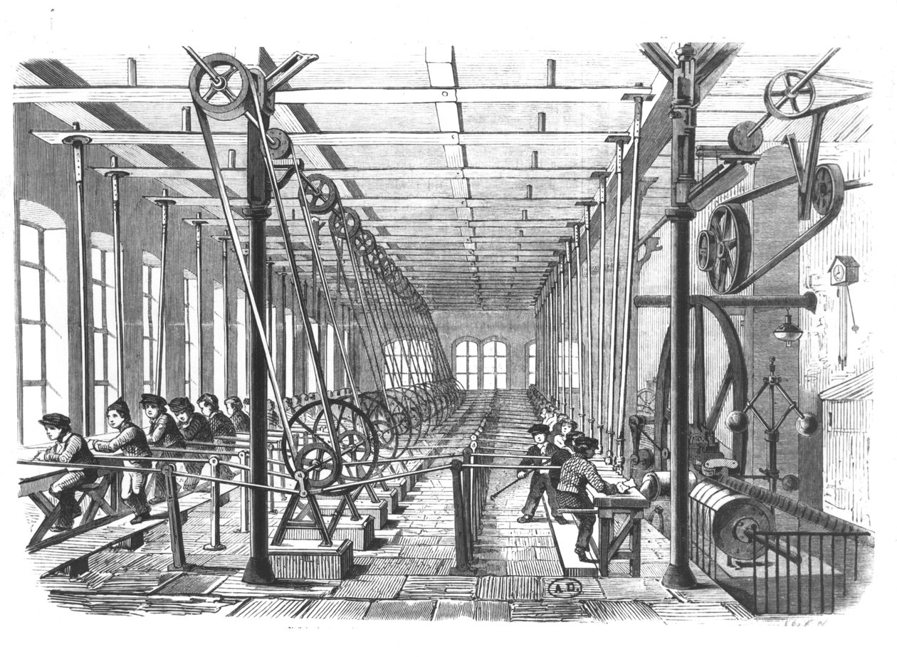 Barnearbeidere i papirfabrikken i Aschaffenburg, Tyskland, 1858 av German School