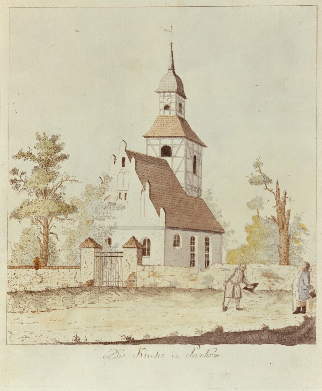 Kirke i Pankow, Berlin (farget etsning) av German School