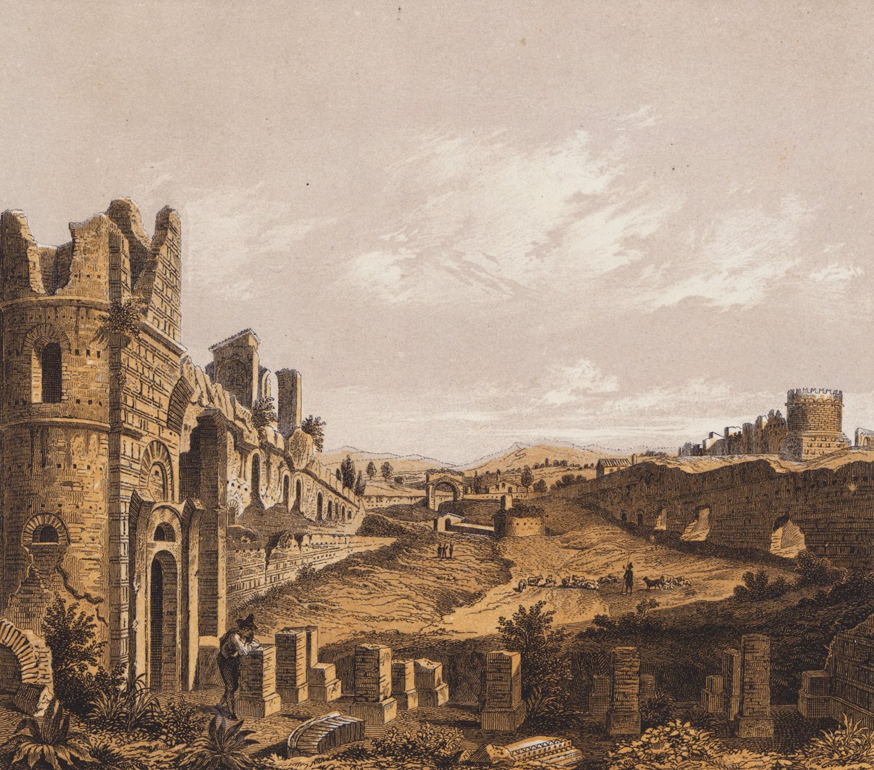 Circus of Maxentius, Roma (fargelitografi) av German School