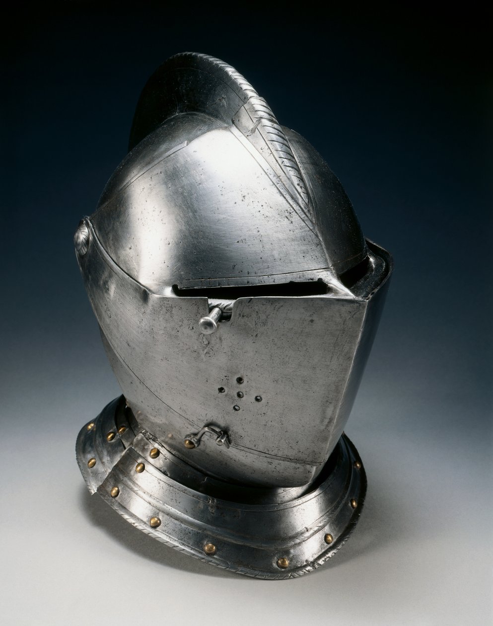 Lukk hjelm for feltet, c.1550-70 (stål, jern, lær og messing) av German School