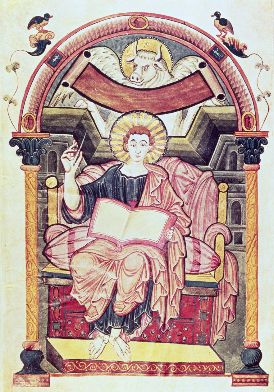 Torsk 22. f.85v St. Lukas evangelisten, fra Treves, karolingisk, ca. 800 e.Kr. av German School