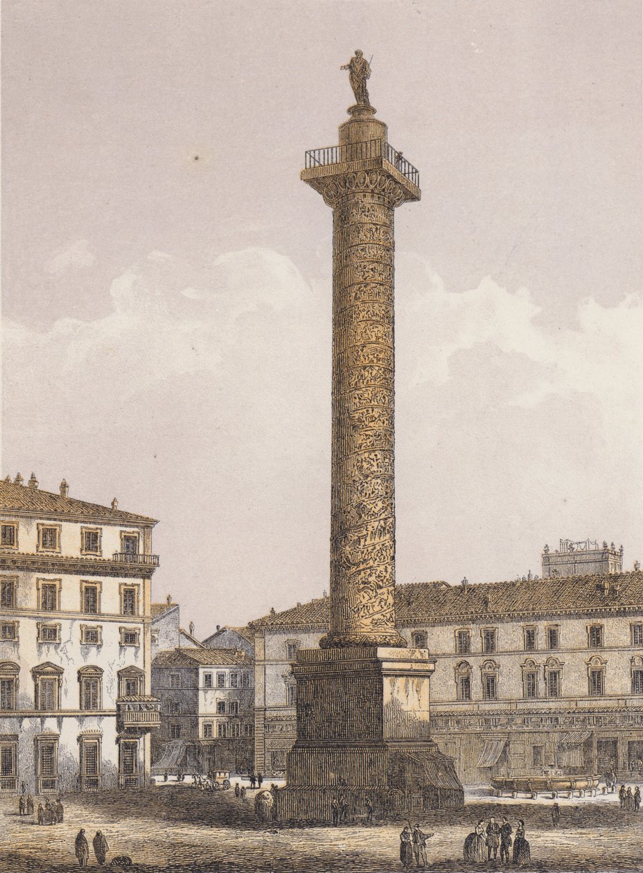 Marcus Aurelius-søylen, Roma (fargelitografi) av German School