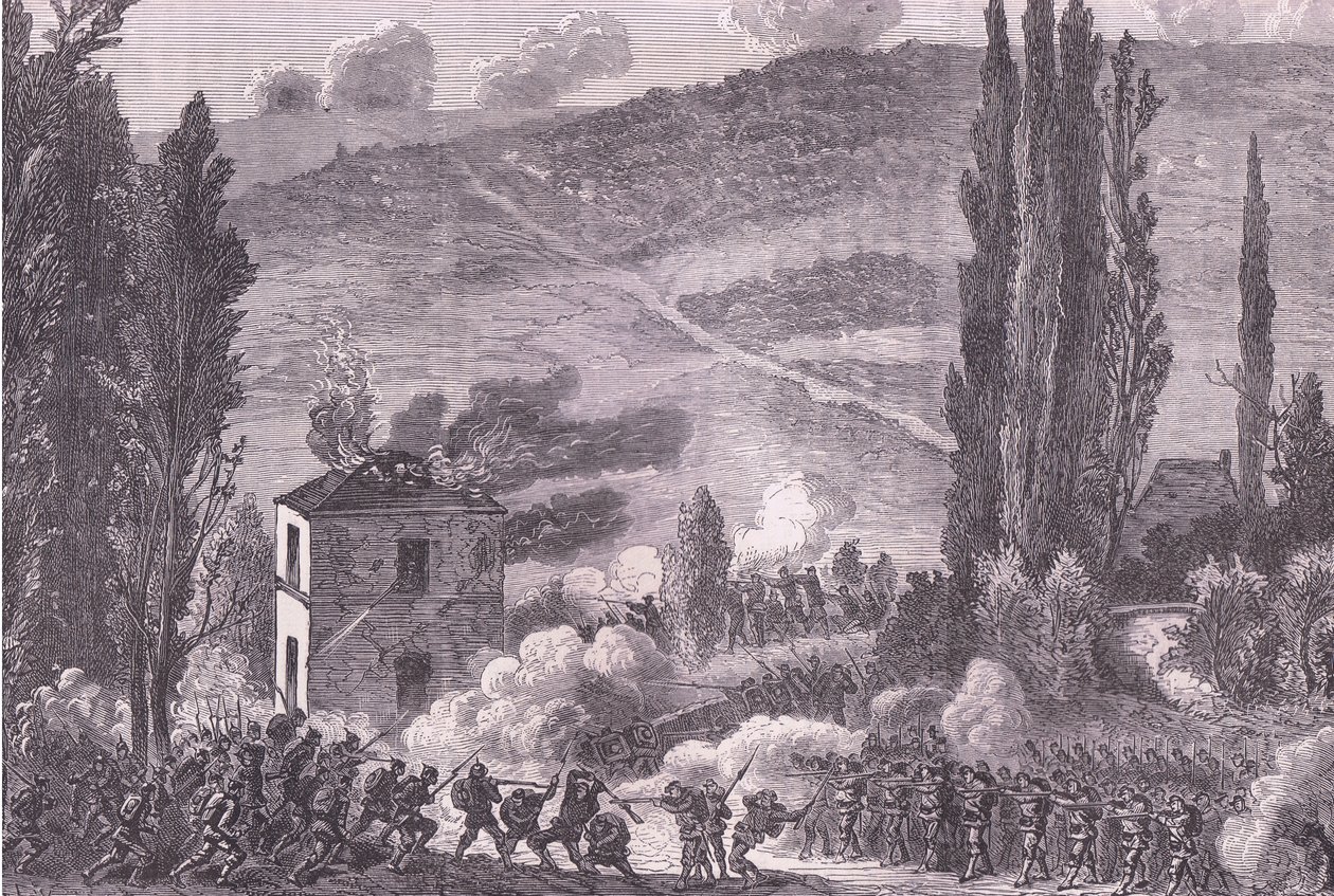 Combat at Chatillon, Cassells History of the War between France and Germany utgitt av Cassell and Company Limited, ca. 1890 (litho) av German School