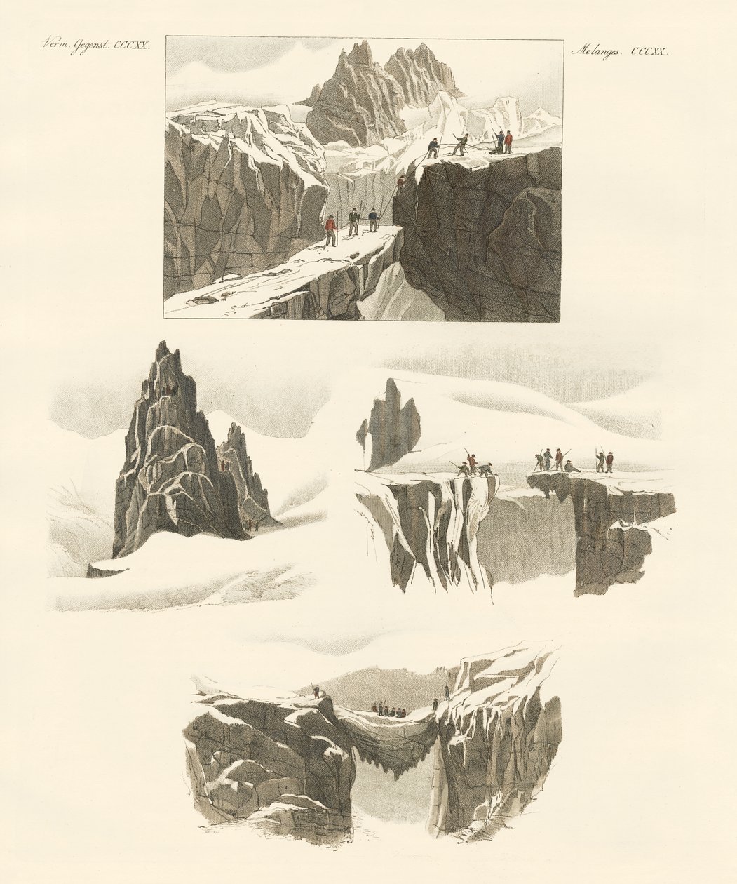 Angående bestigningen av Mount Blanc (farget gravering) av German School