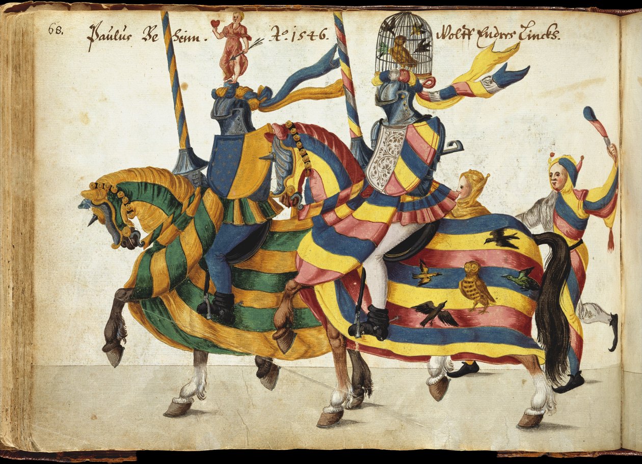 Deltakere utstyrt for en turnering, ca. 1640 (penn og blekk, akvarell og vask) av German School