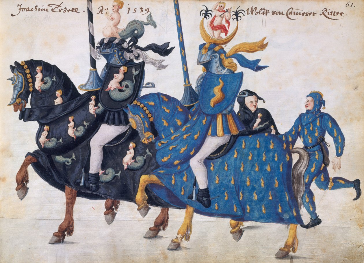 Deltakere utstyrt for en turnering, ca. 1640 (penn og blekk, akvarell og vask) av German School