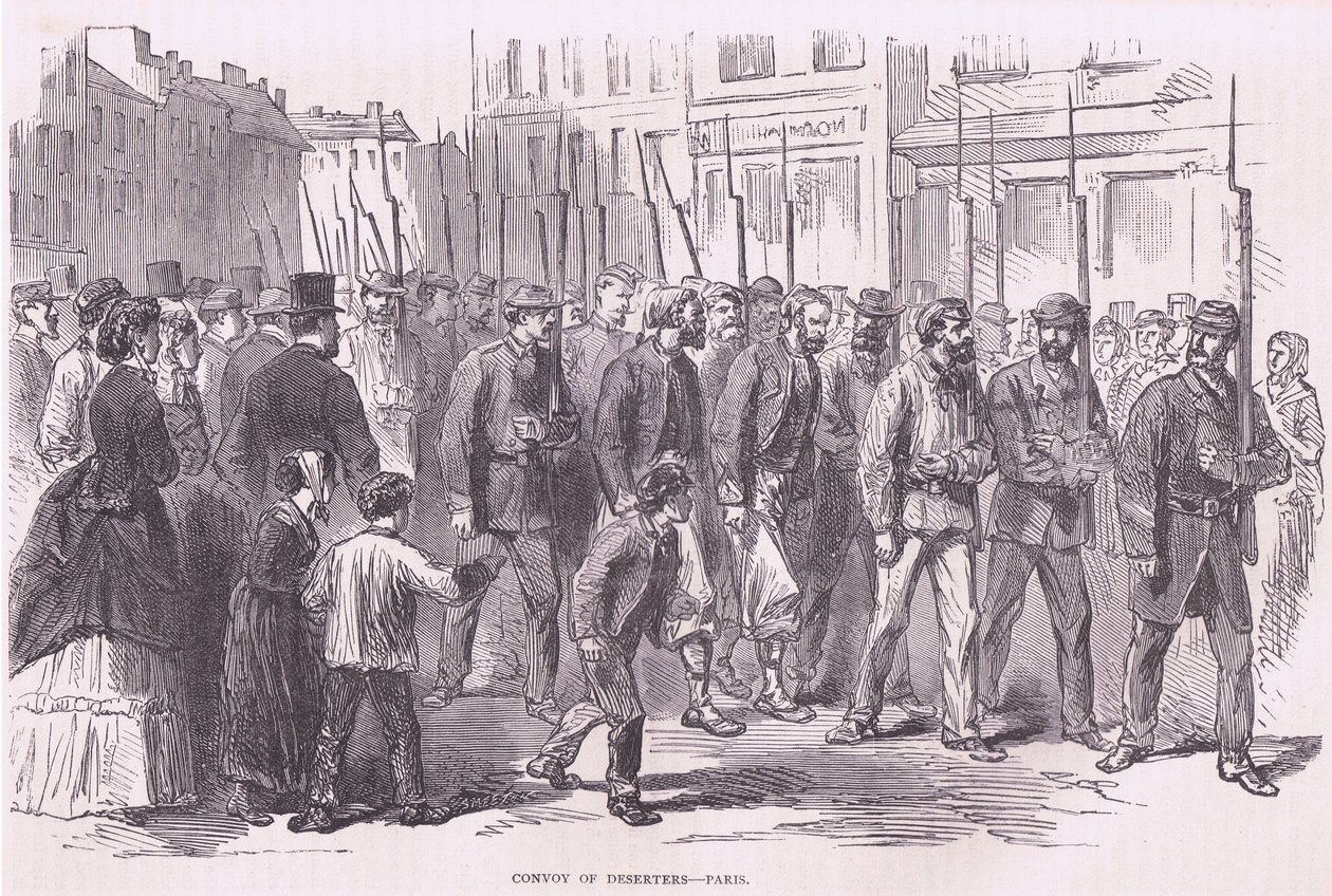 Konvoi av desertører-Paris, Cassells historie om krigen mellom Frankrike og Tyskland utgitt av Cassell and Company Limited, ca. 1890 (litho) av German School