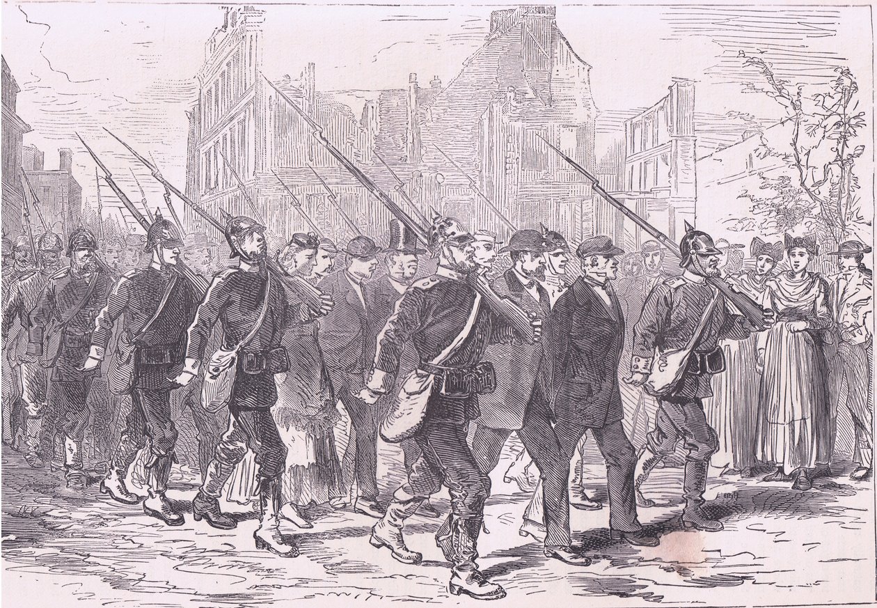 Konvoi av fanger, Cassells historie om krigen mellom Frankrike og Tyskland utgitt av Cassell and Company Limited, ca. 1890 (litho) av German School