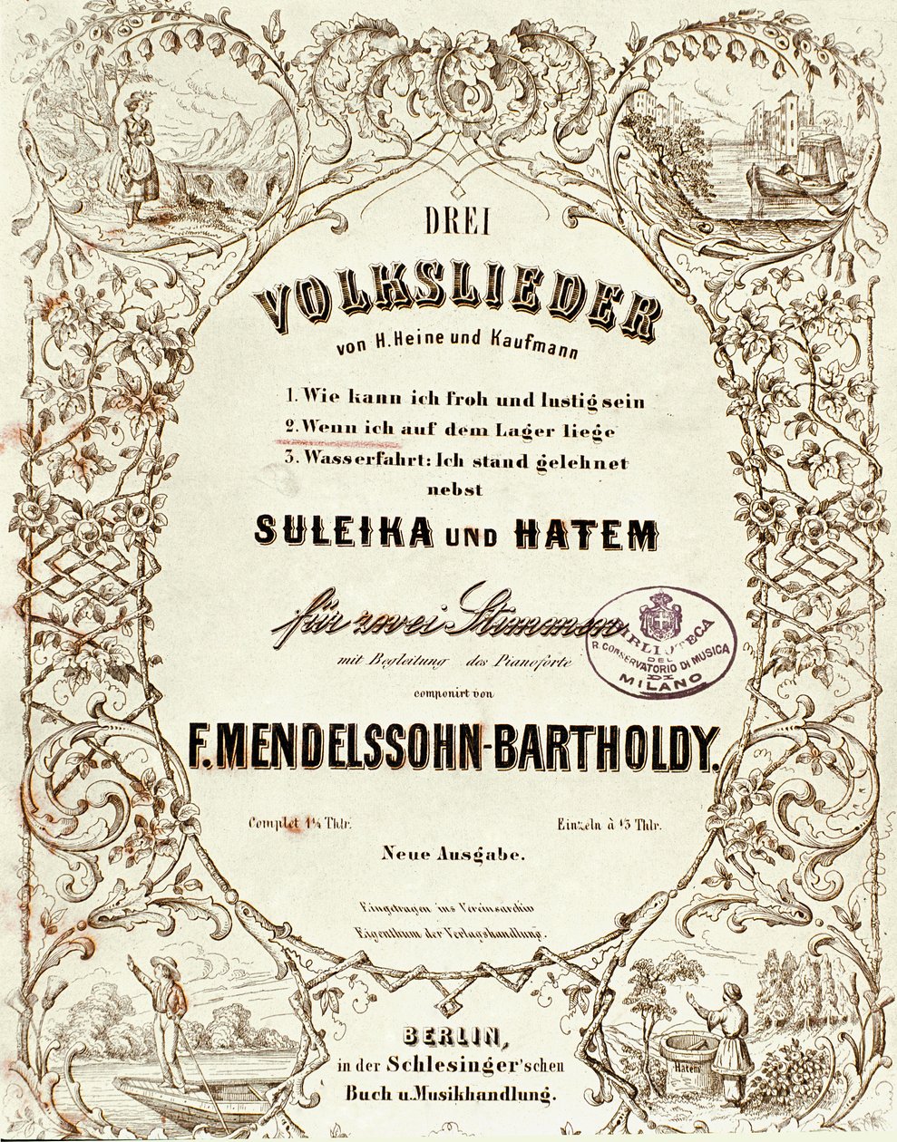 Cover av partituret til Drei Volkslieder av Felix Mendelssohn av German School