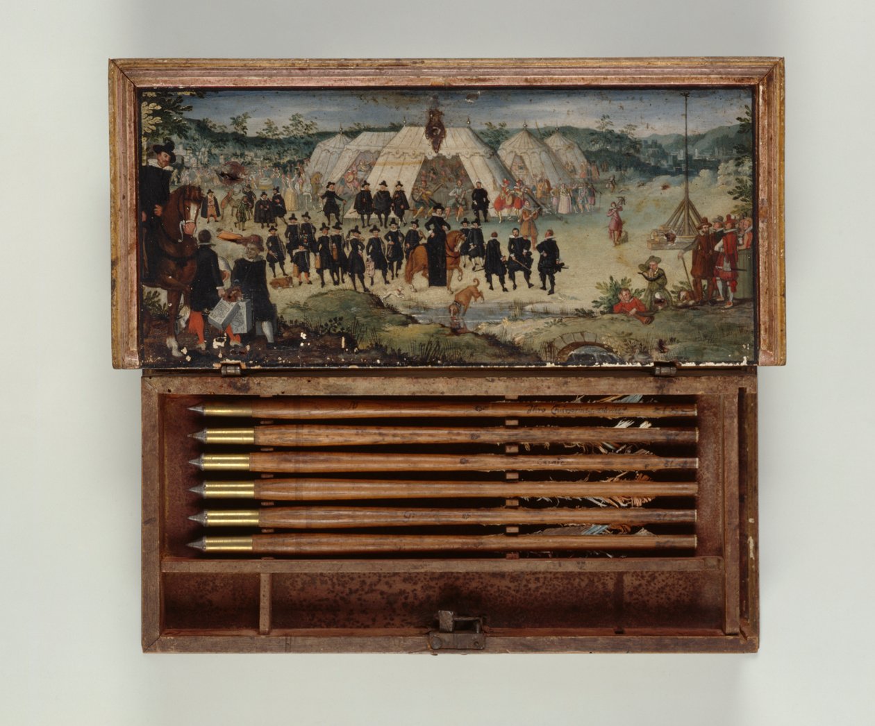 Armbrøstboltboks tilhørende prins Otto von Hesse, 1615 (malt tre) (se også 312140-312143) av German School