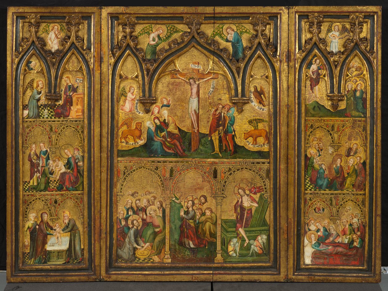 Crucifixion triptych (tidligere kjent som Estouteville Triptych), ca. 1374 (tempera på panel) av German School