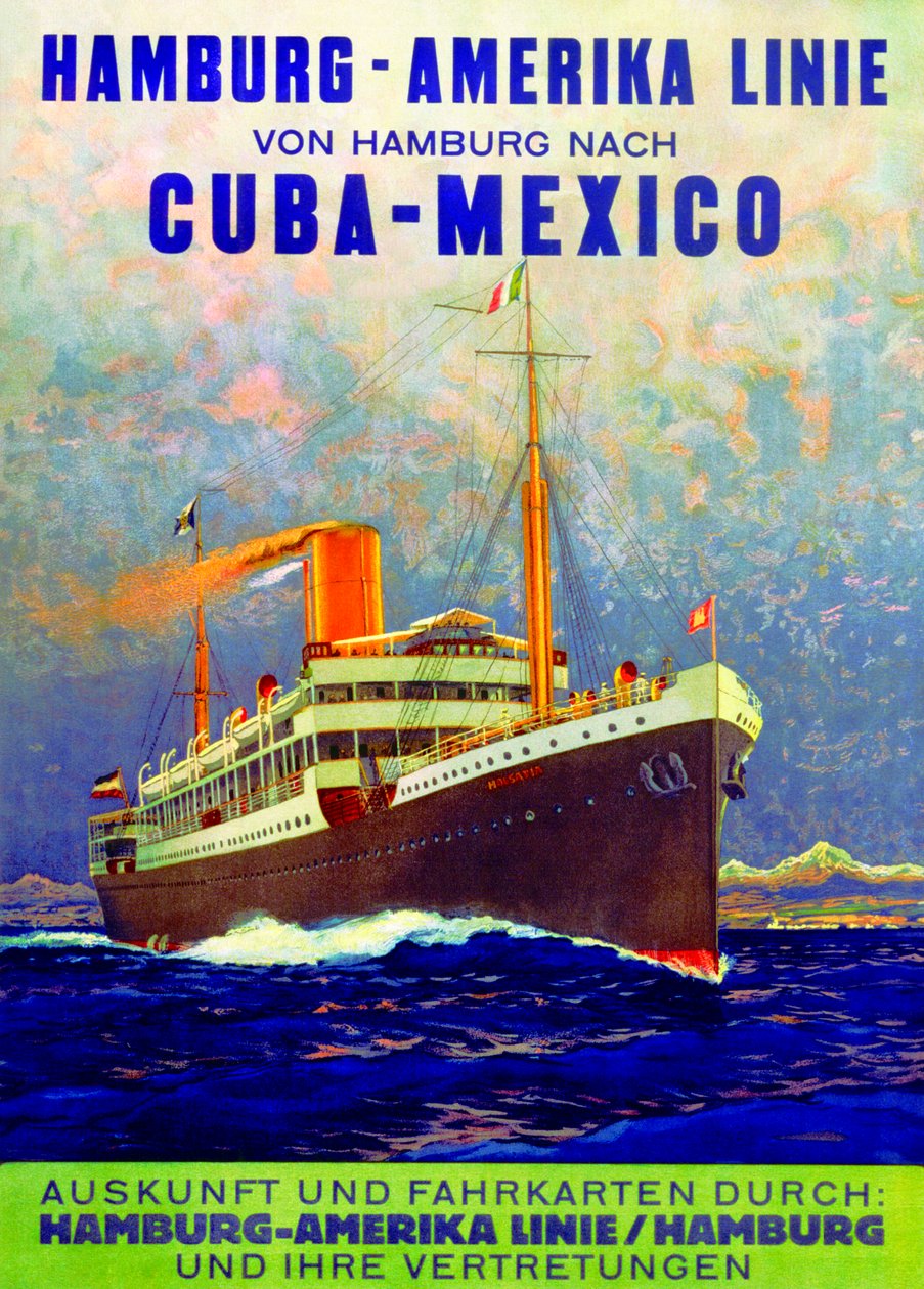 Cuba - Mexico, plakat som reklamerer for Hamburg American Line, 1899 av German School