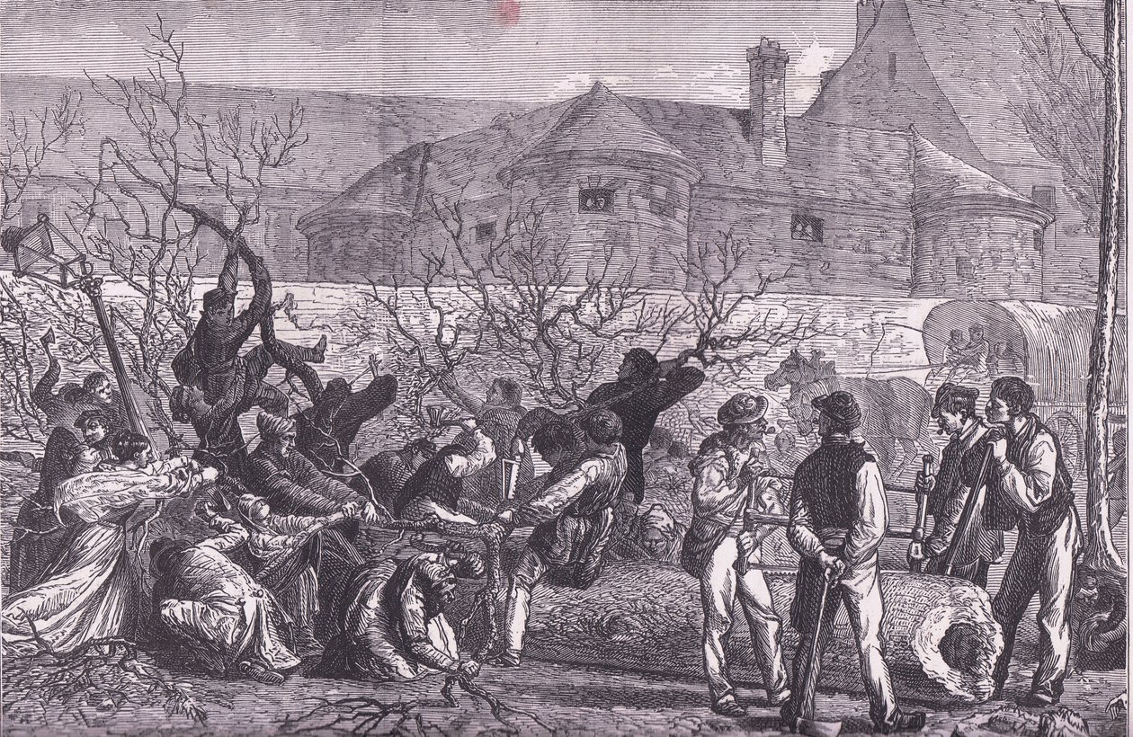 Kapping av trær rundt Paris for ved, Cassells History of the War between France and Germany utgitt av Cassell and Company Limited, ca. 1890 (litho) av German School