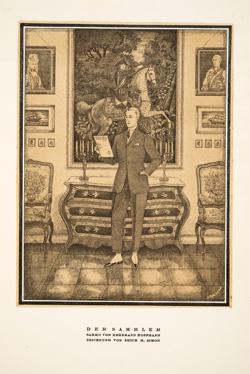 Der Sammler, reklame for herremote av Hermann Hoffmann, fra Styl, utgitt 1922 (pochoir-trykk) av German School