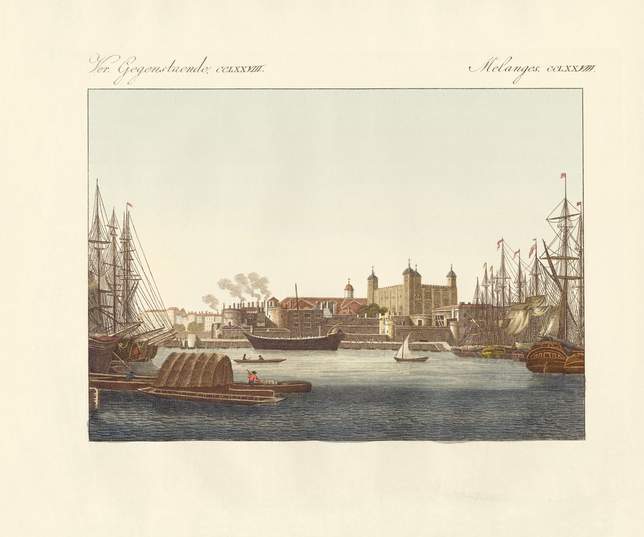 Beskrivelse av Tower of London (farget gravering) av German School